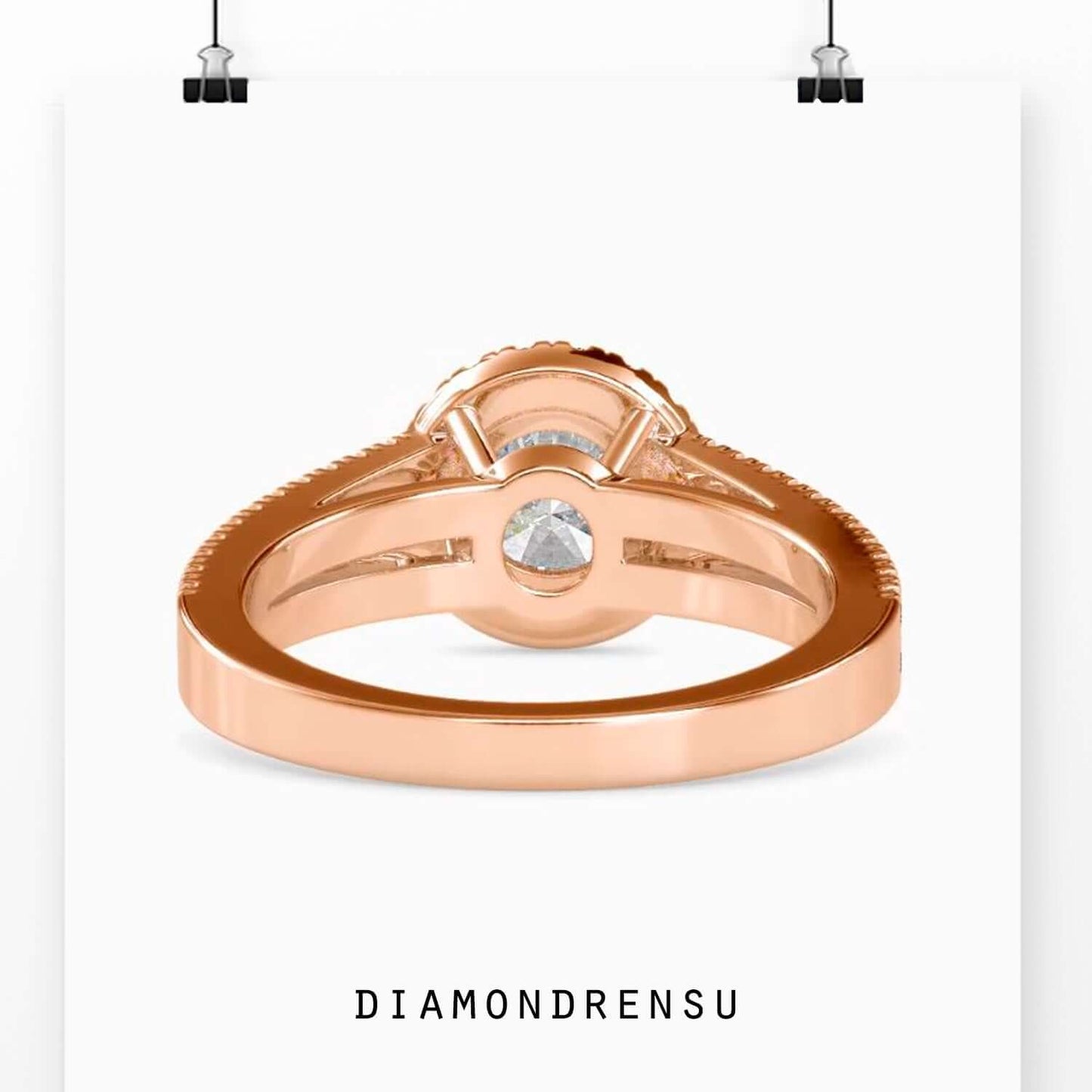 1.64 TCW zaručnički prsten s okruglim briljantnim rezom s razdvojenom drškom Halo Moissanite