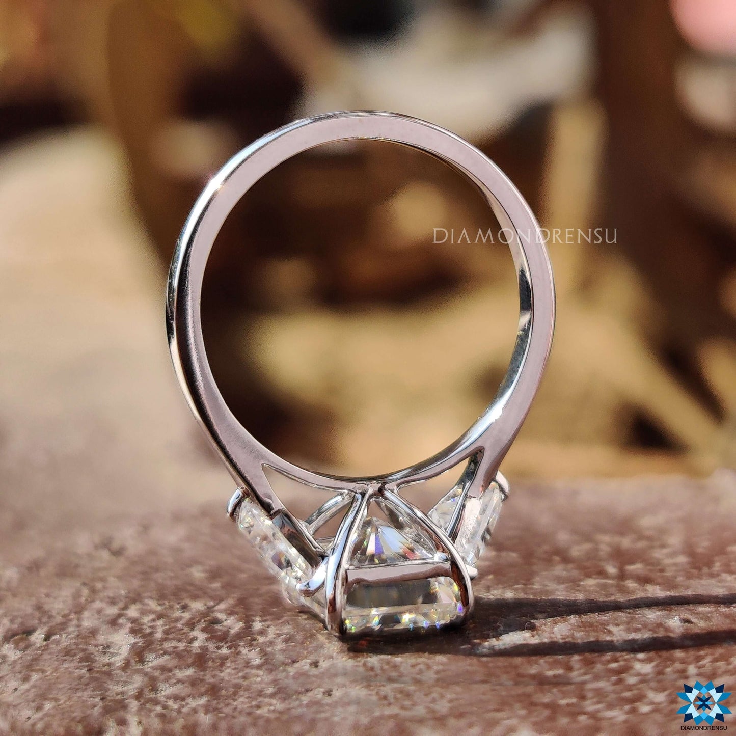 2.85 TCW Radiant and Trillion Amazing Moissanite Three Stones Engagement Ring