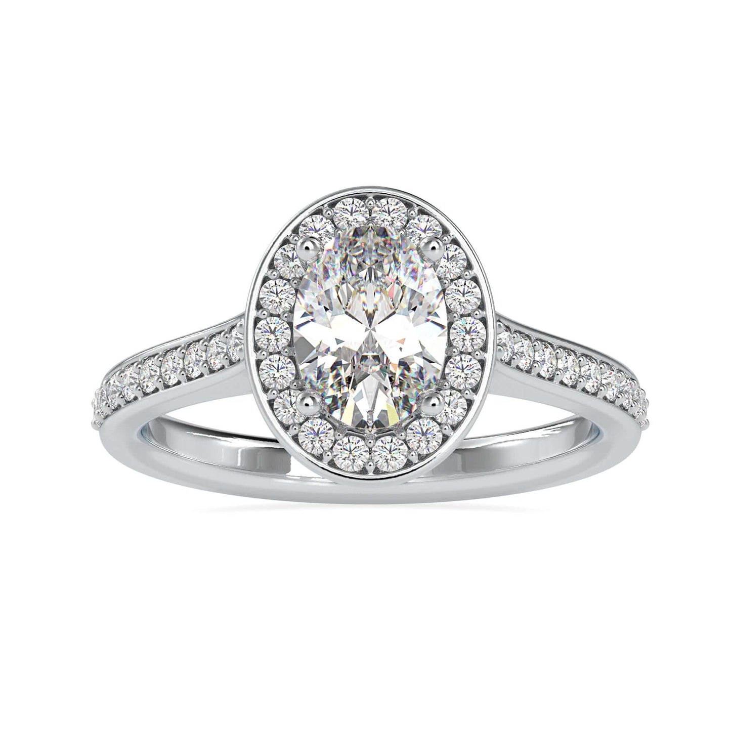 Pave diamond ring with oval diamond center, handmade jewelry