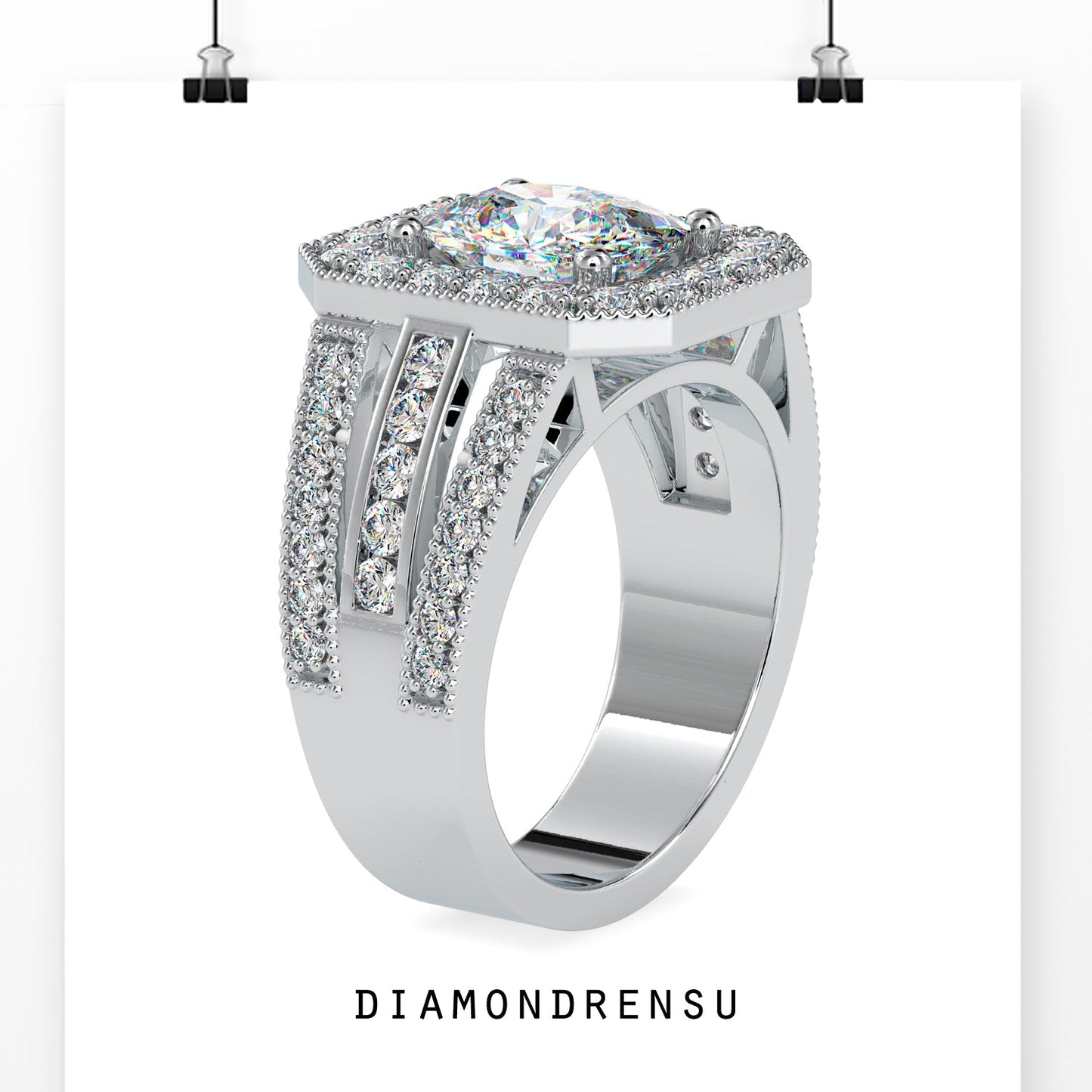 Vintage engagement ring with milgrain halo and lab grown diamond, IGI certified.
