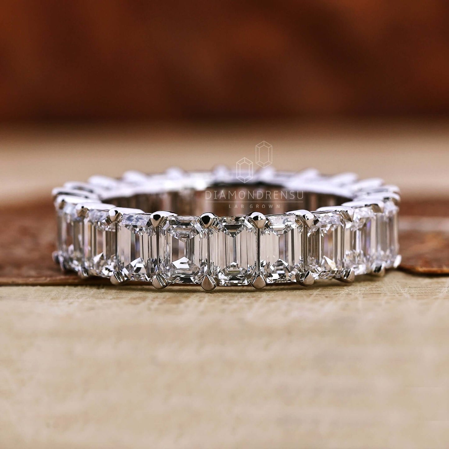 Emerald Cut Lab Gown Diamond Wedding Band, Diamond Eternity Band