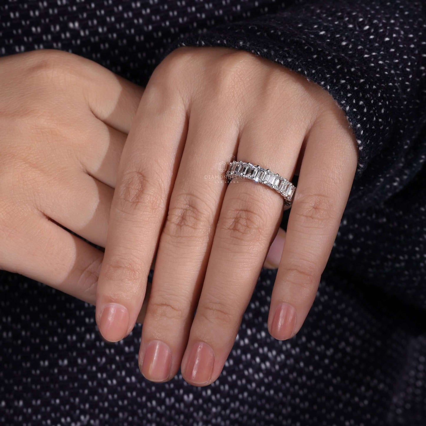 Emerald Cut Lab Gown Diamond Wedding Band, Diamond Eternity Band
