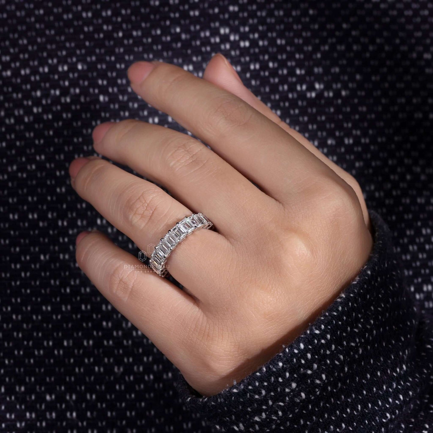 Emerald Cut Lab Gown Diamond Wedding Band, Diamond Eternity Band