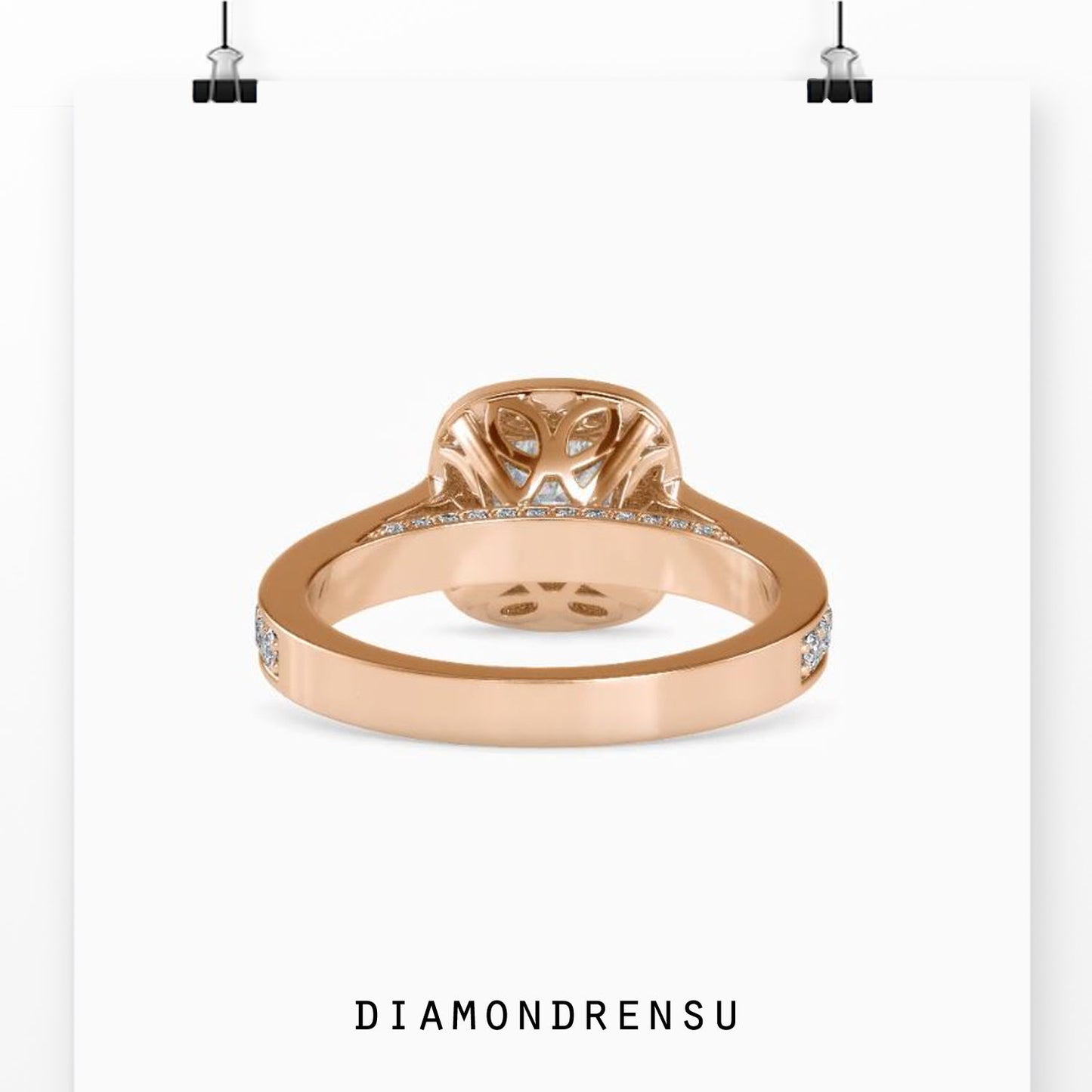 Exquisite cathedral engagement ring in white gold, handcrafted by Diamondrensu.