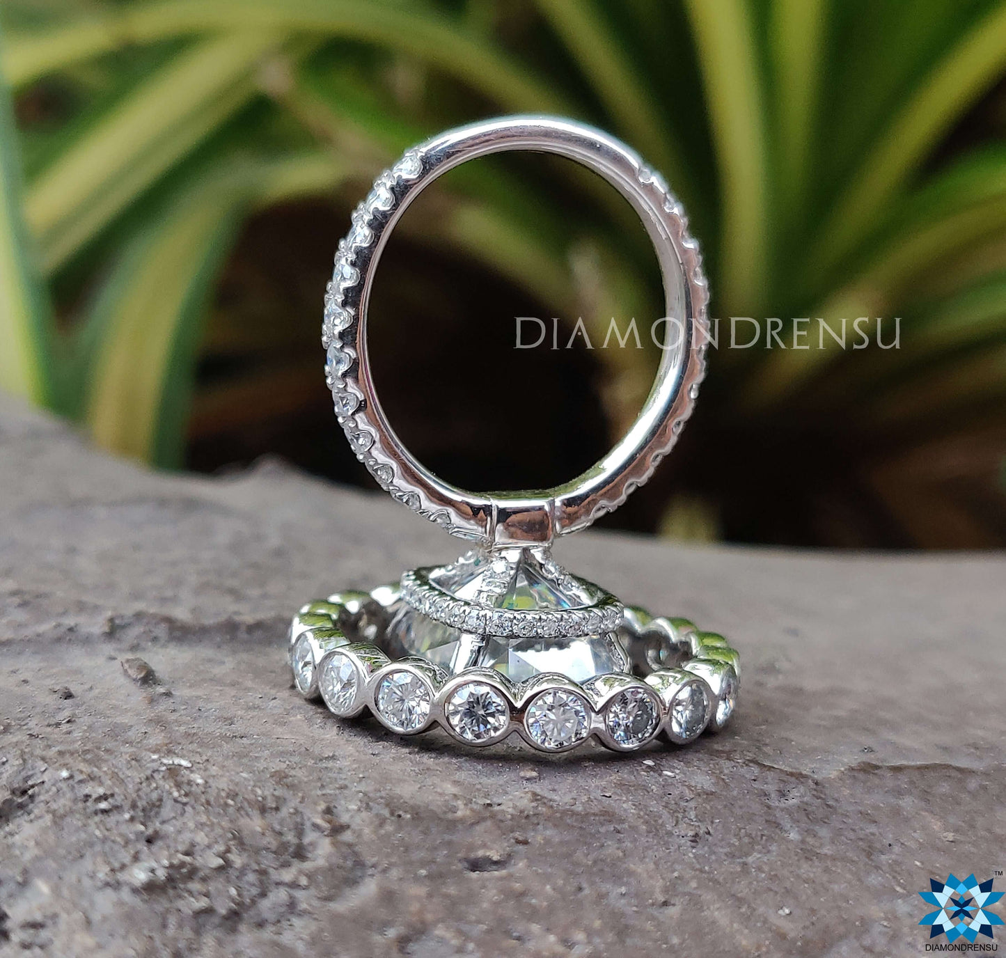 11MM izduženi jastučić rez bezbojni Moissanite Hidden Halo svadbeni set