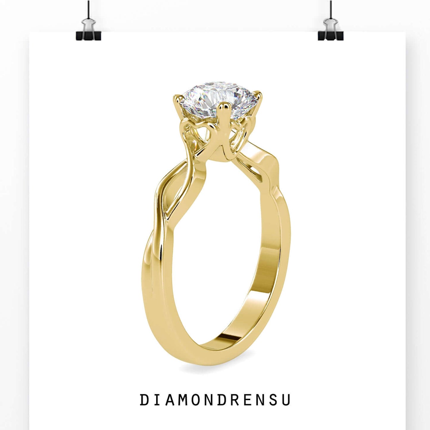 Twist solitaire engagement ring combining modern style with classic elegance.