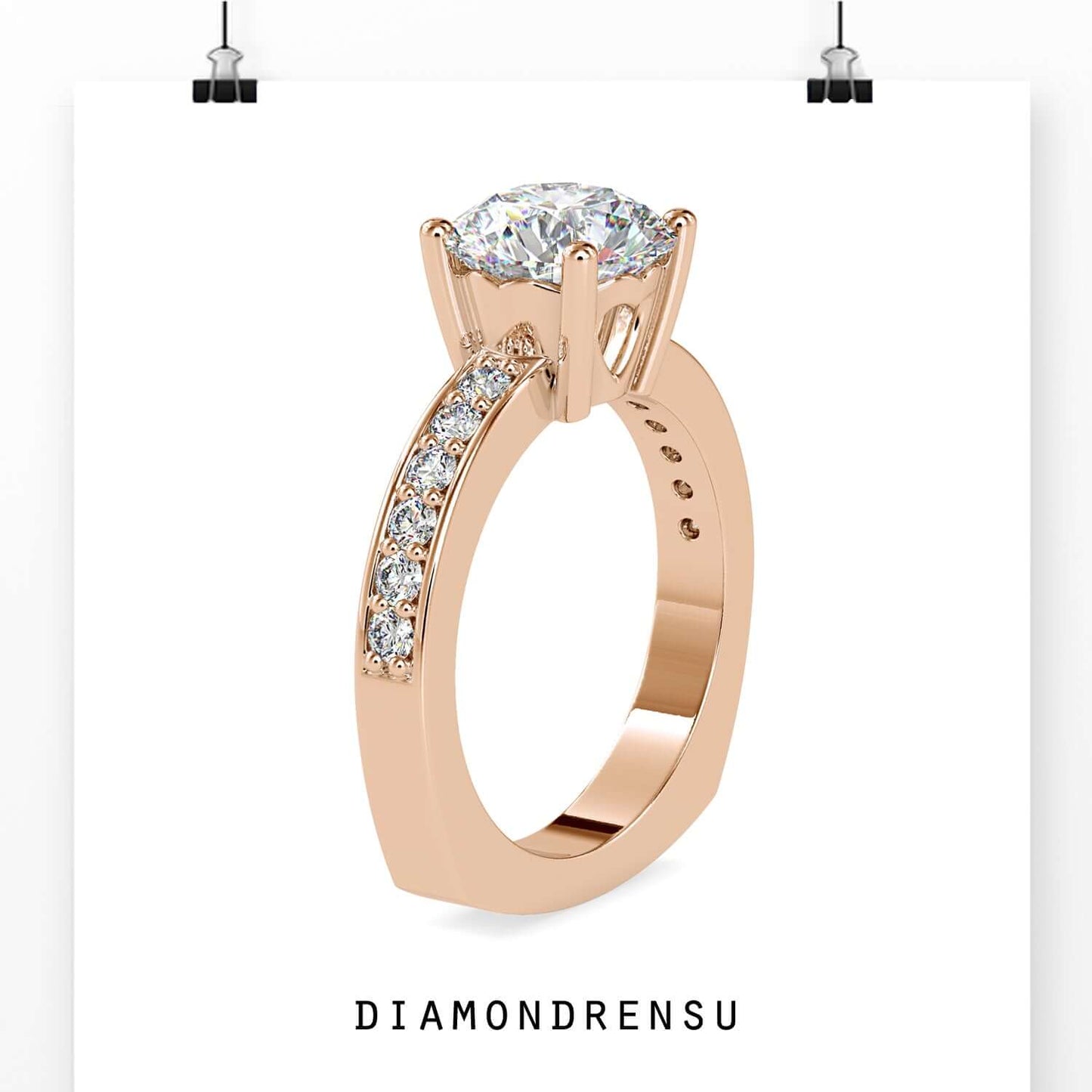 Rose gold, white gold, yellow gold ring with a brilliant round diamond.