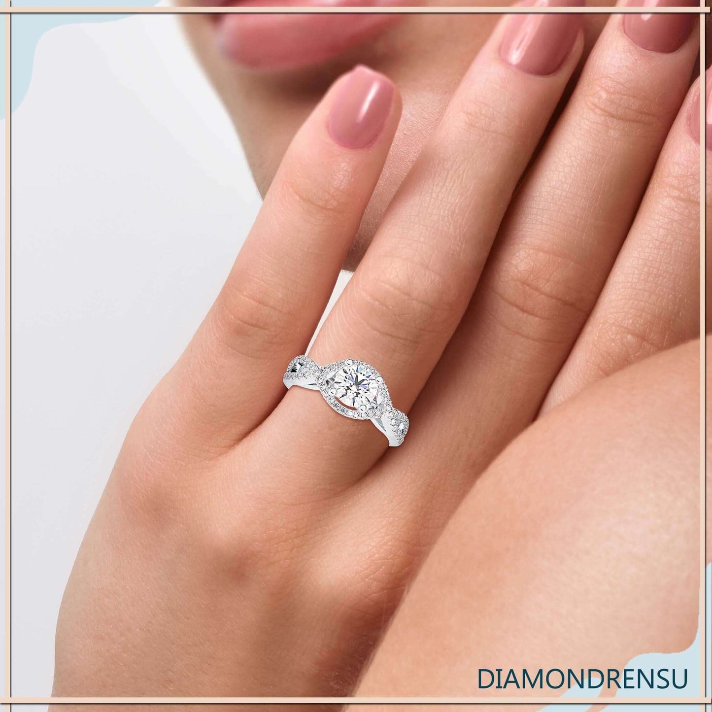 1 carat round diamond ring featuring a unique twisted engagement ring design.
