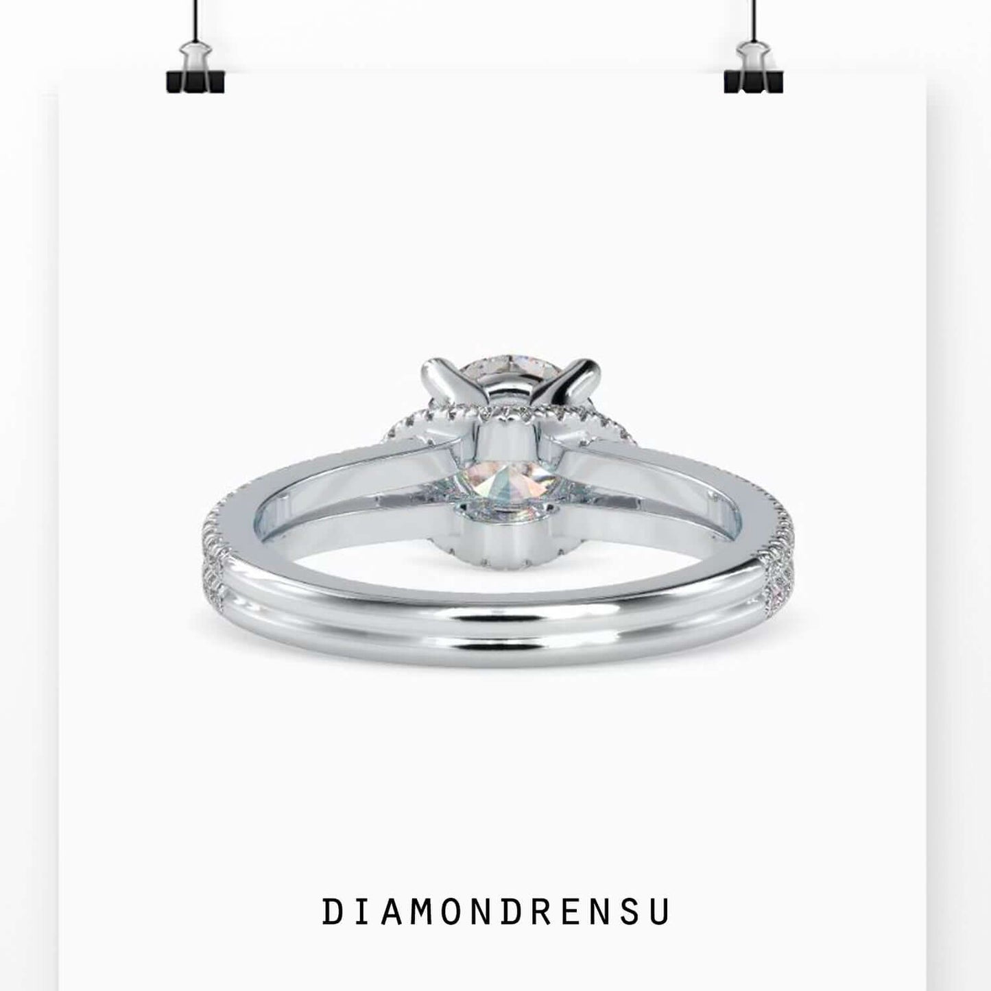 Stunning pave diamond engagement ring with a unique split shank and lab-grown diamond.