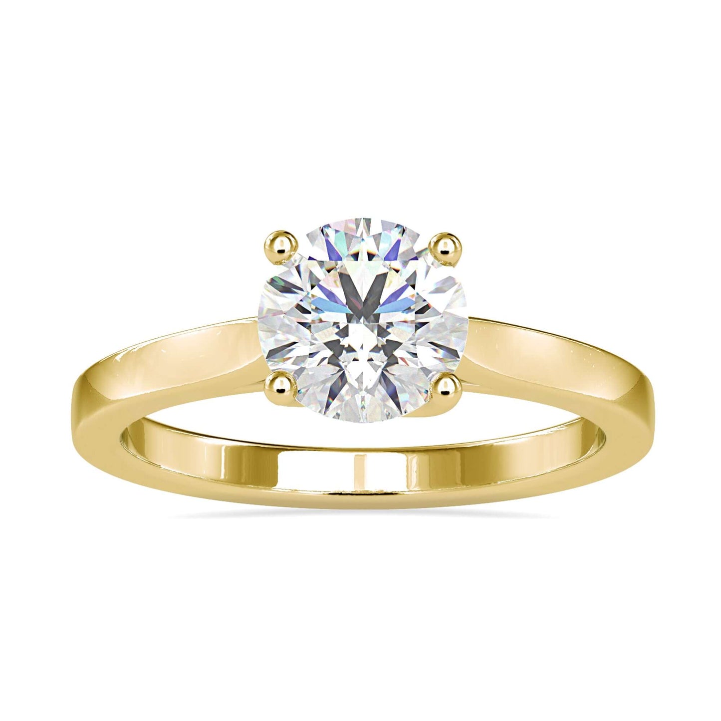 1 carat round diamond ring set in rose gold, white gold, or yellow gold.