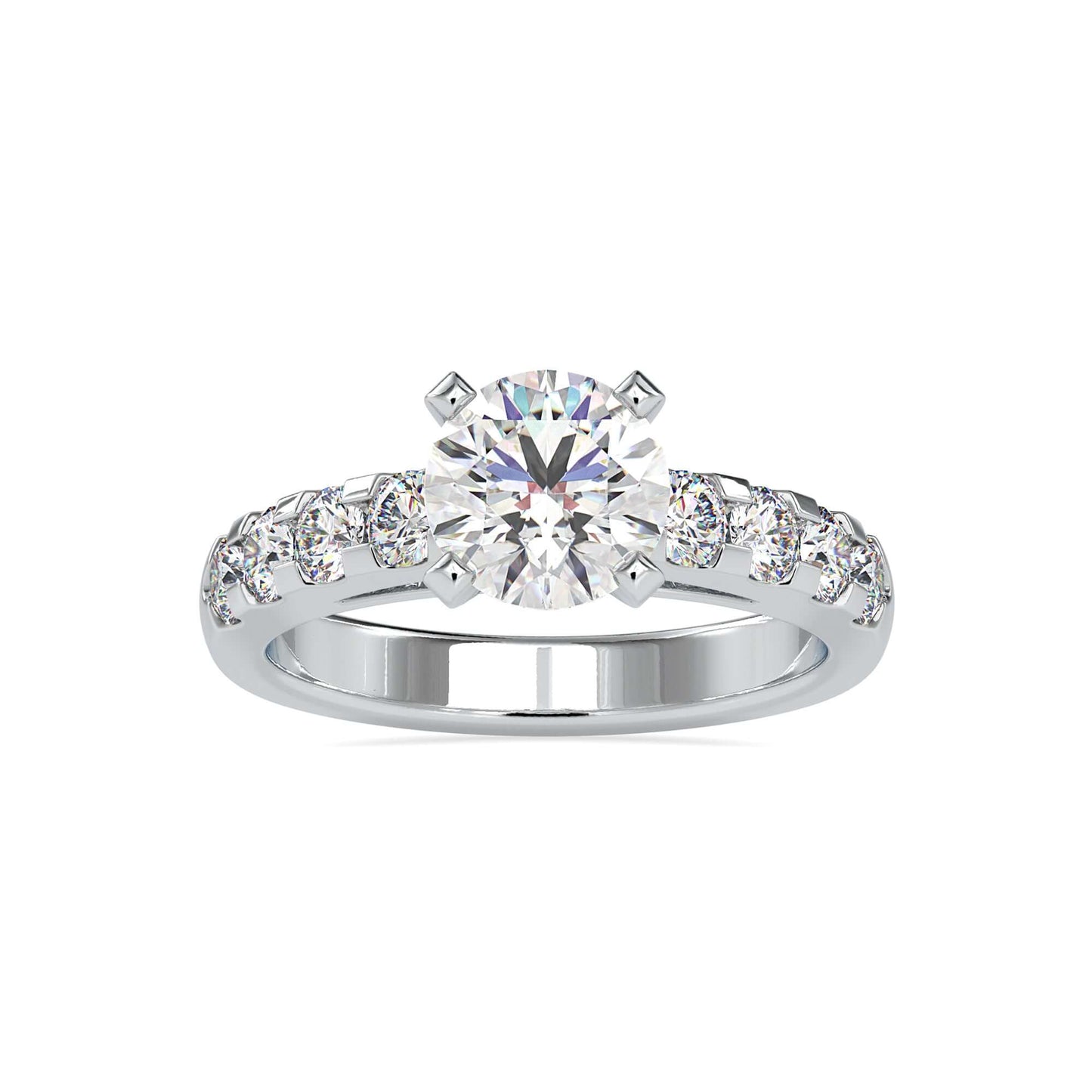 Round brilliant cut diamond ring in pave setting, perfect for engagement.