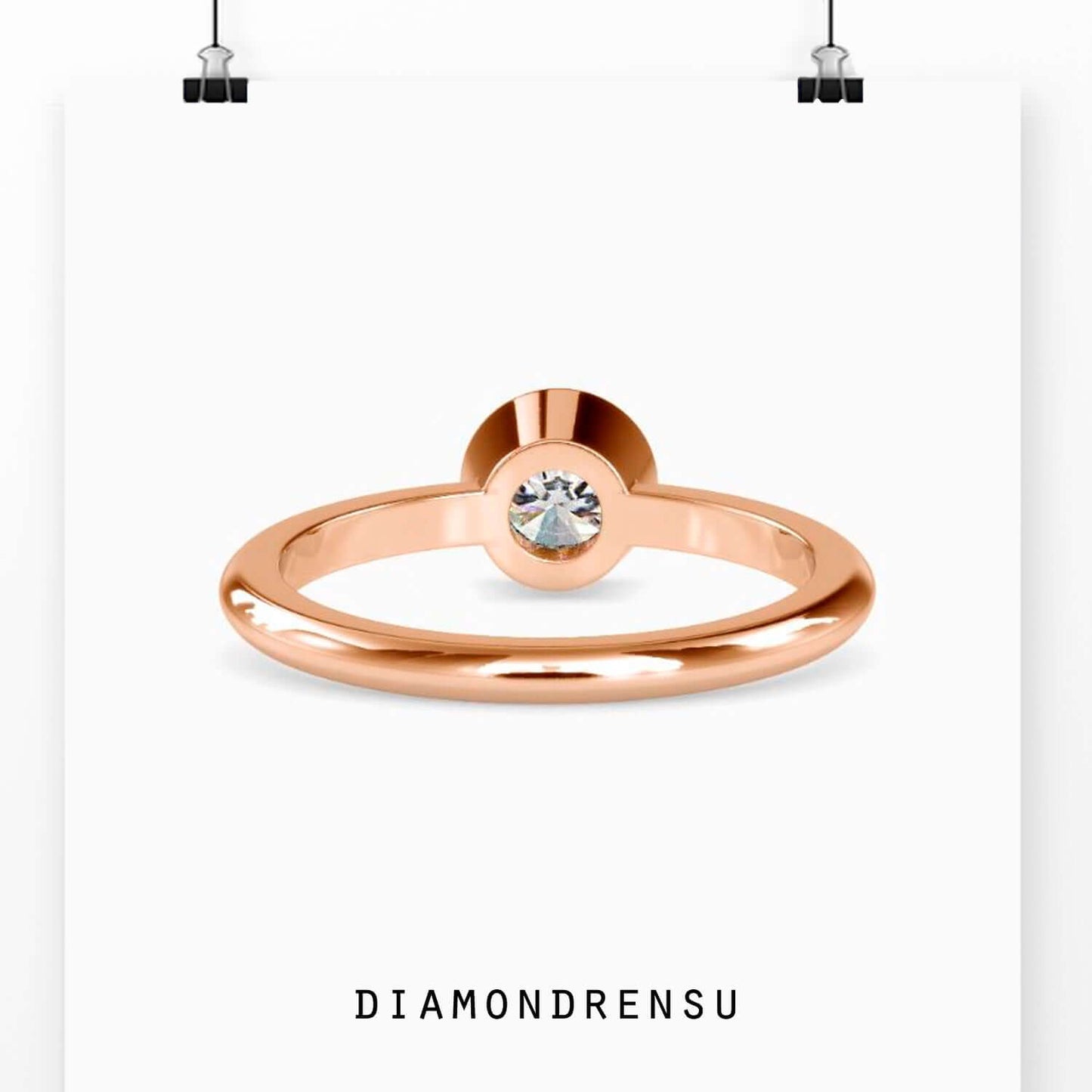 Exquisite diamondrensu engagement ring with a bezel set IGI certified diamond.