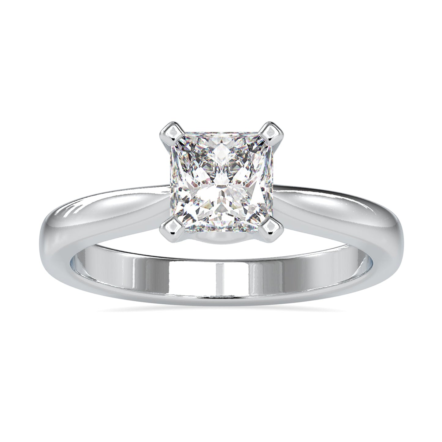 Princess cut diamond ring with a tapered shank in white gold setting