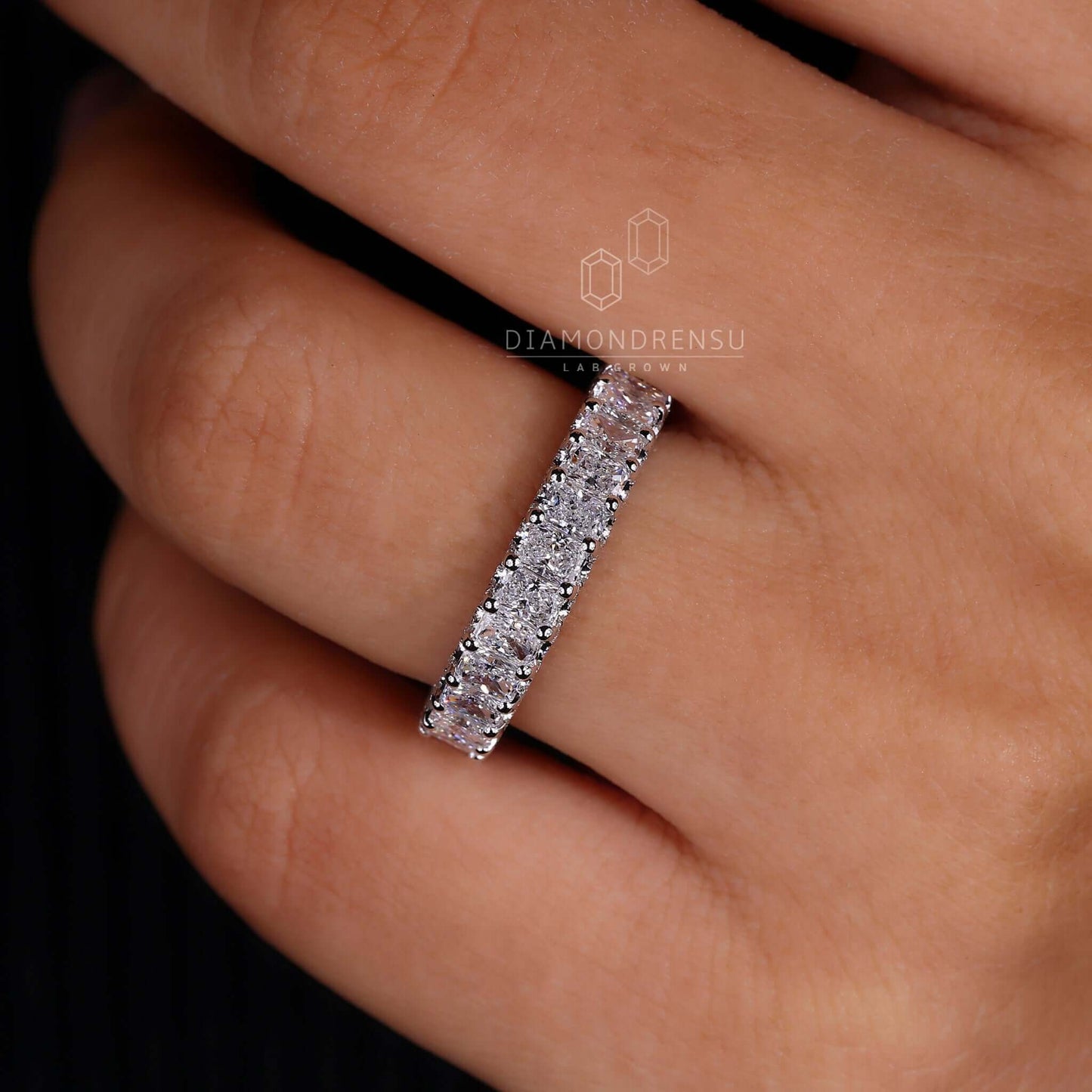 Radiant wedding band featuring micro pave diamonds