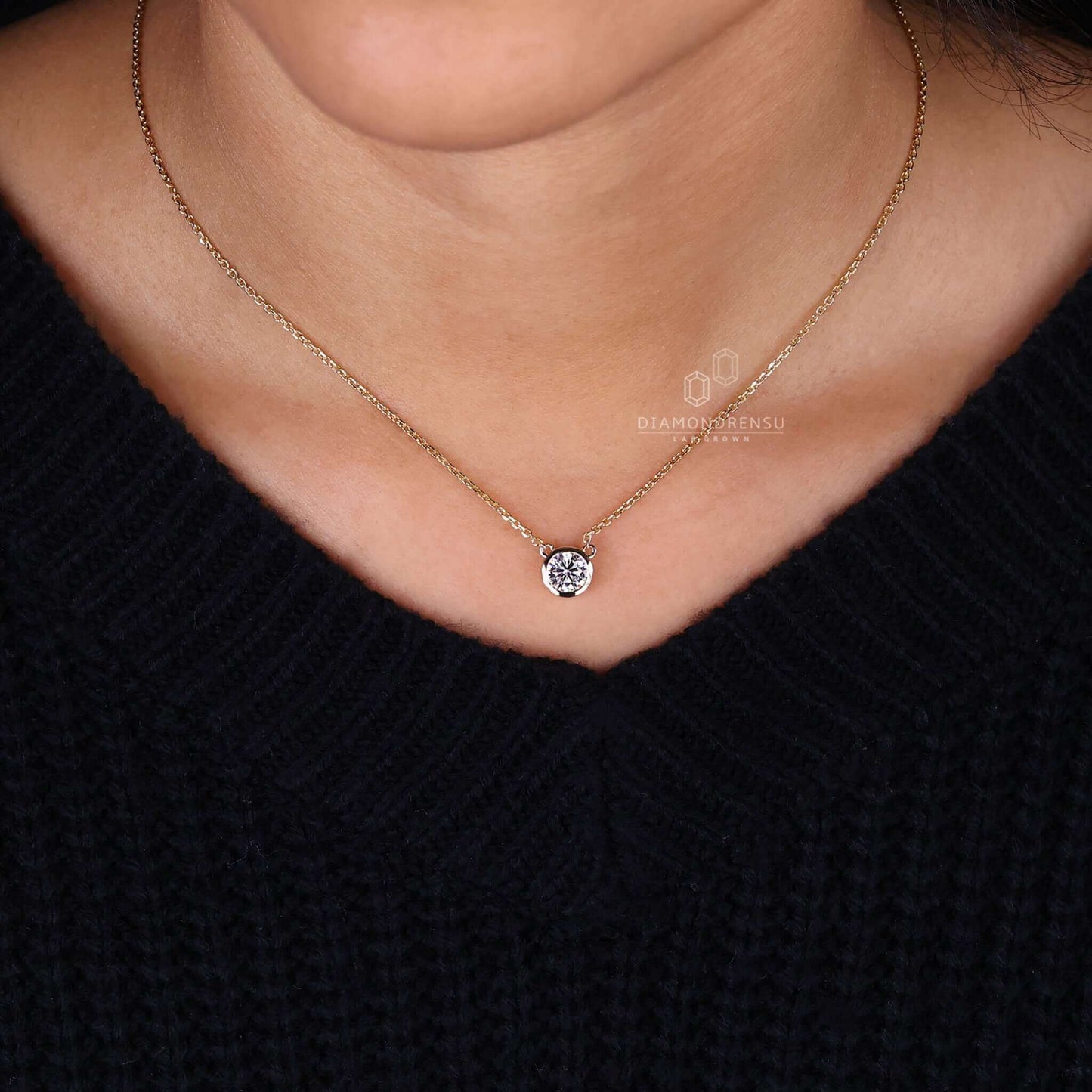bezel set solitaire diamond necklace