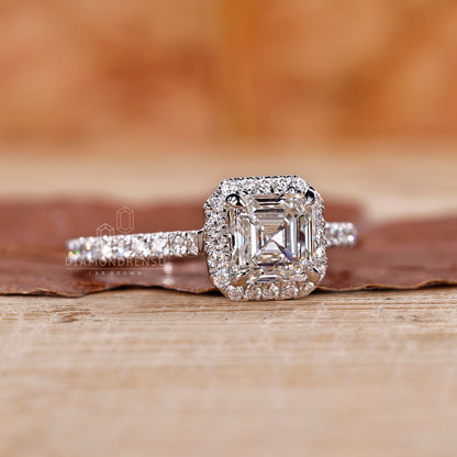 1.37 CT Asscher Cut H/VS1 Lab Grown Diamond Halo Engagement Ring
