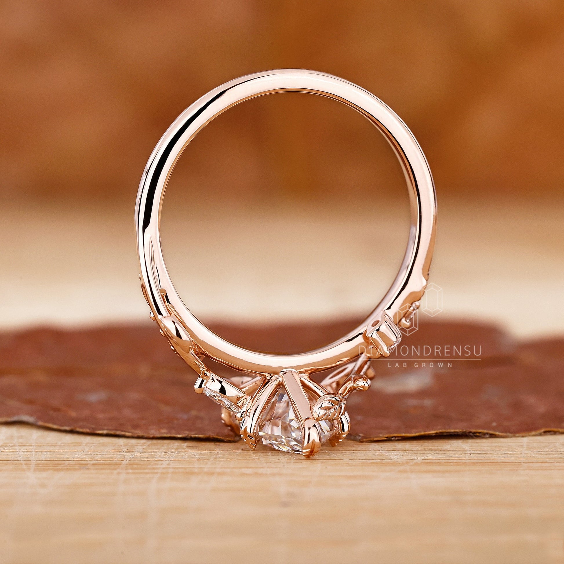 Handcrafted Nature Inspired Wedding Ring with Dutch Marquise Diamond
