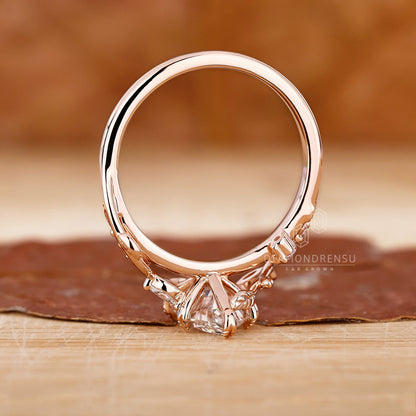 Handcrafted Nature Inspired Wedding Ring with Dutch Marquise Diamond