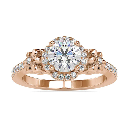 1.39 TCW Round Cut Moissanite Flower Style Moissanite Halo Engagement Ring