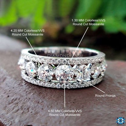 3.02 TCW Round Brilliant Cut Triple Row Eternity Moissanite Wedding Band