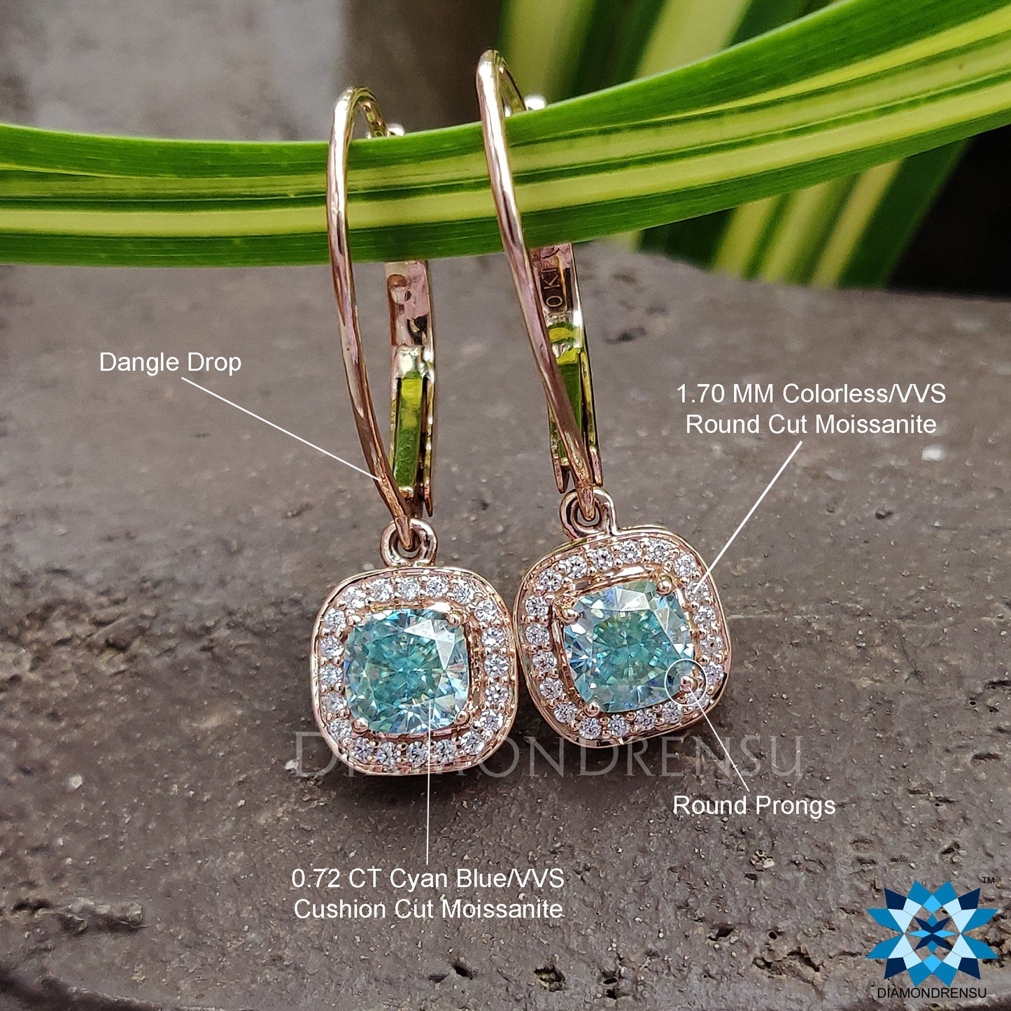 cyan blue cushion earrings