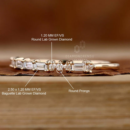 Baguette and Round Lab Grown Diamond Wedding Band Eco Friendly Choice