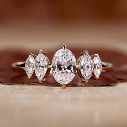 Elegant marquise diamond engagement ring, highlighting its unique shape and dazzling beauty