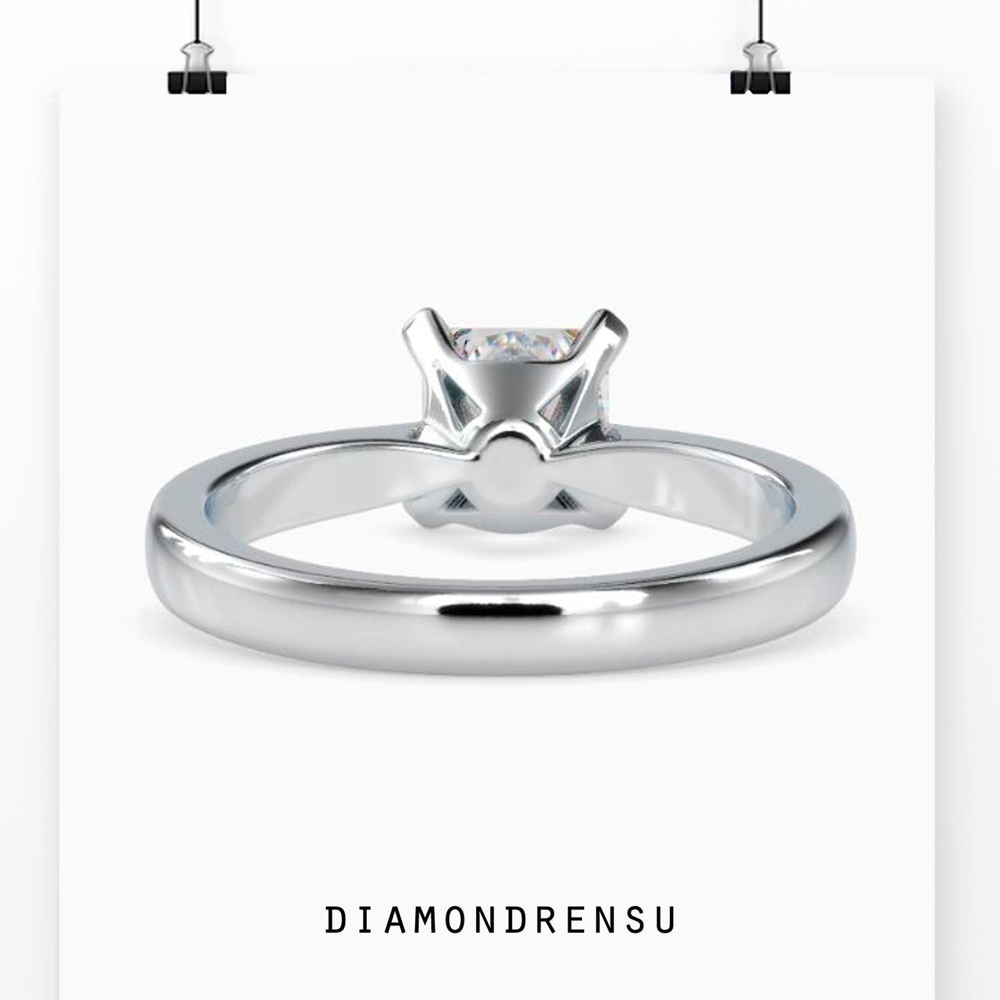 Simple gold ring with princess cut diamond and lab grown diamond accents
