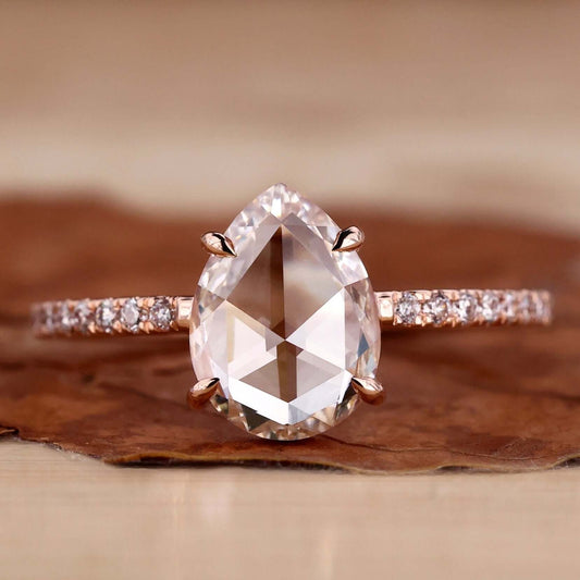 pear rose cut engagement ring