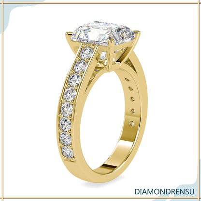 4 prong diamond ring featuring a 2 carat radiant cut stone
