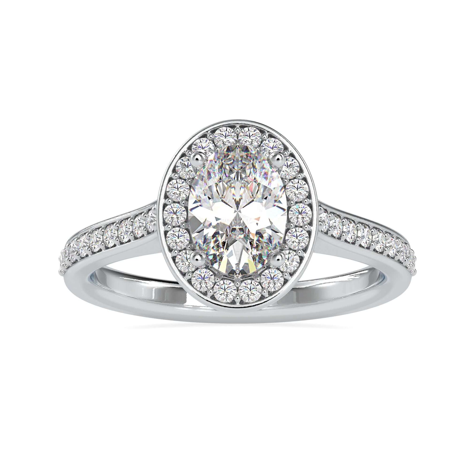 Pave diamond ring with oval diamond center, handmade jewelry
