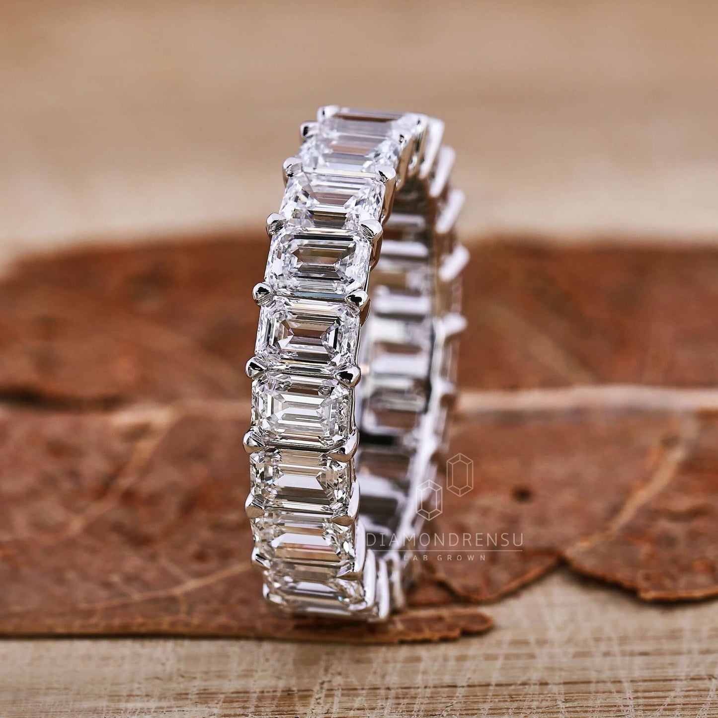 Emerald Cut Lab Gown Diamond Wedding Band, Diamond Eternity Band