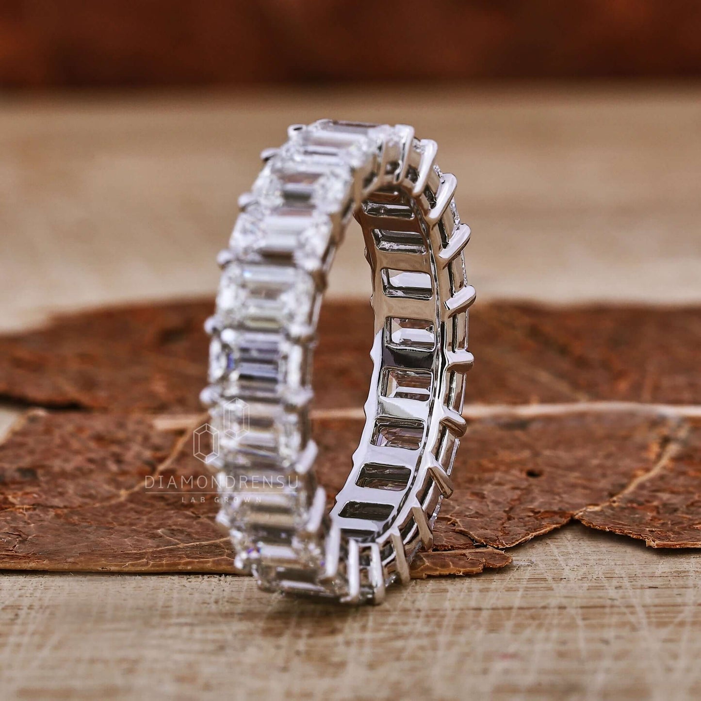 Emerald Cut Lab Gown Diamond Wedding Band, Diamond Eternity Band