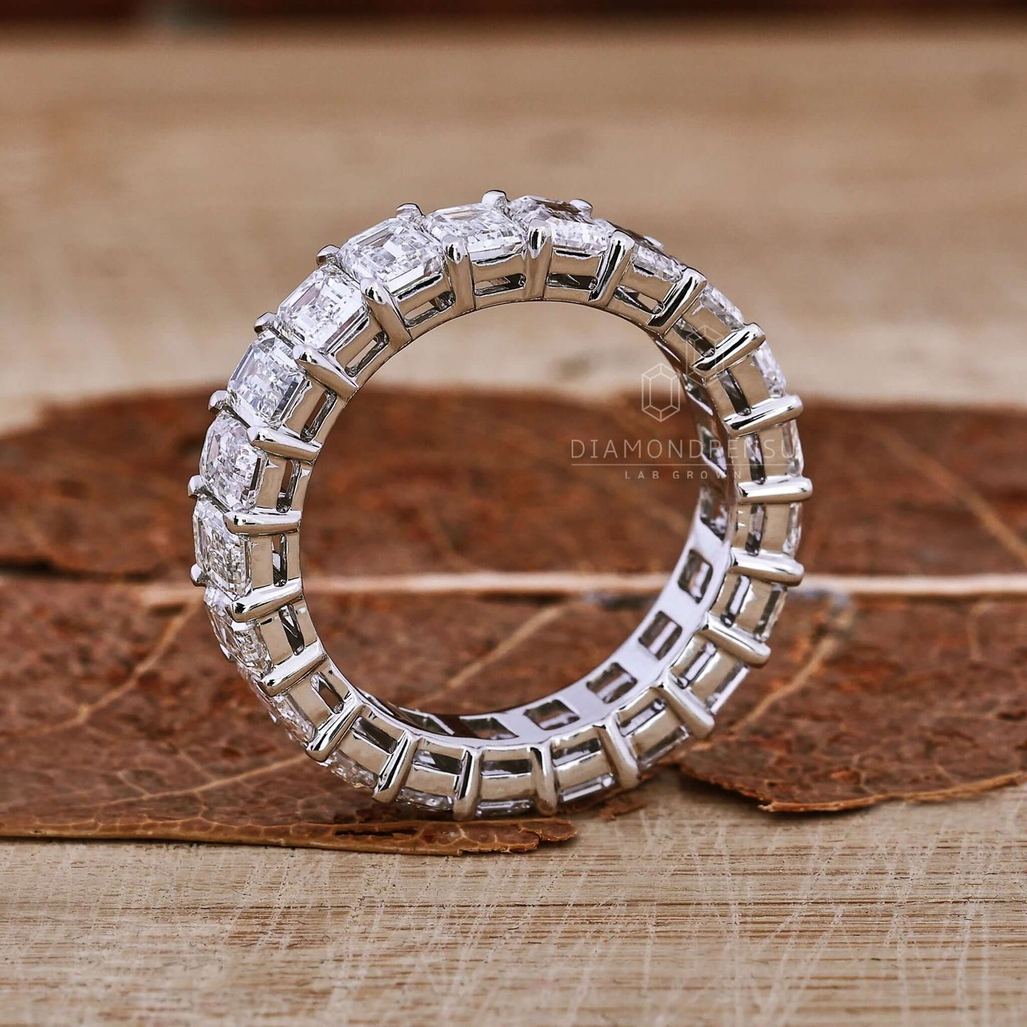 Emerald Cut Lab Gown Diamond Wedding Band, Diamond Eternity Band