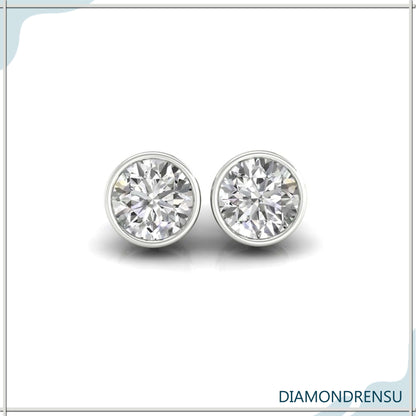 1.97 TCW okrugli rez bezbojni moissanite prsten bezel set Moissanite naušnice 