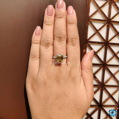 Canary Vivid Yellow 3.82 TCW Emerald Cut Unique Moissanite Engagement Ring
