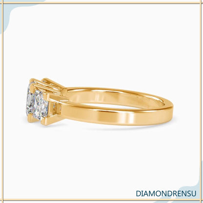 Unique engagement ring with a 2 carat princess cut diamond and v prong design
