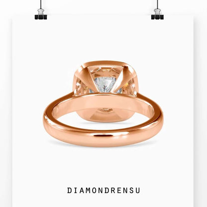 Exquisite pave ring setting with a cushion cut halo diamond for modern flair.
