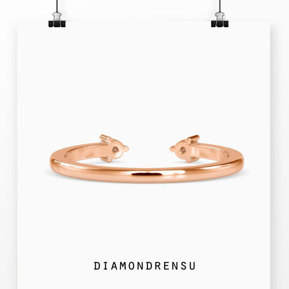 Open Cuff Ring, 0.07 TW Round Moissanite Unique Wedding Band