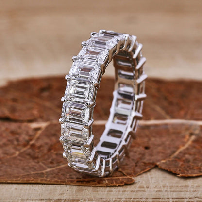 Emerald Cut Lab Gown Diamond Wedding Band, Diamond Eternity Band