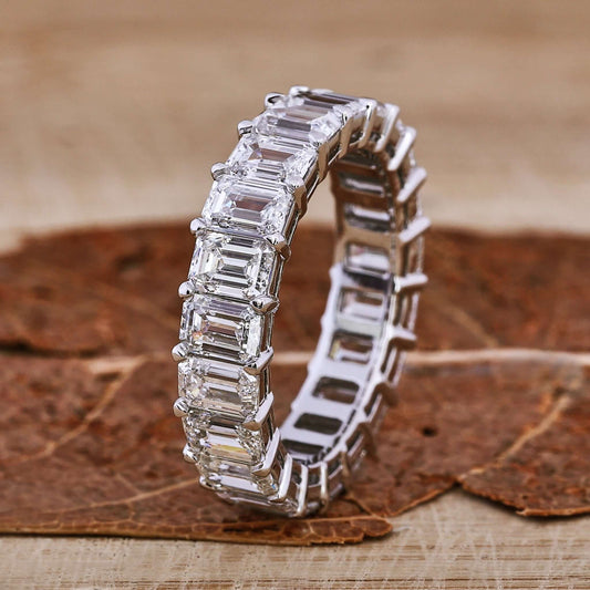 Emerald Cut Lab Gown Diamond Wedding Band, Diamond Eternity Band
