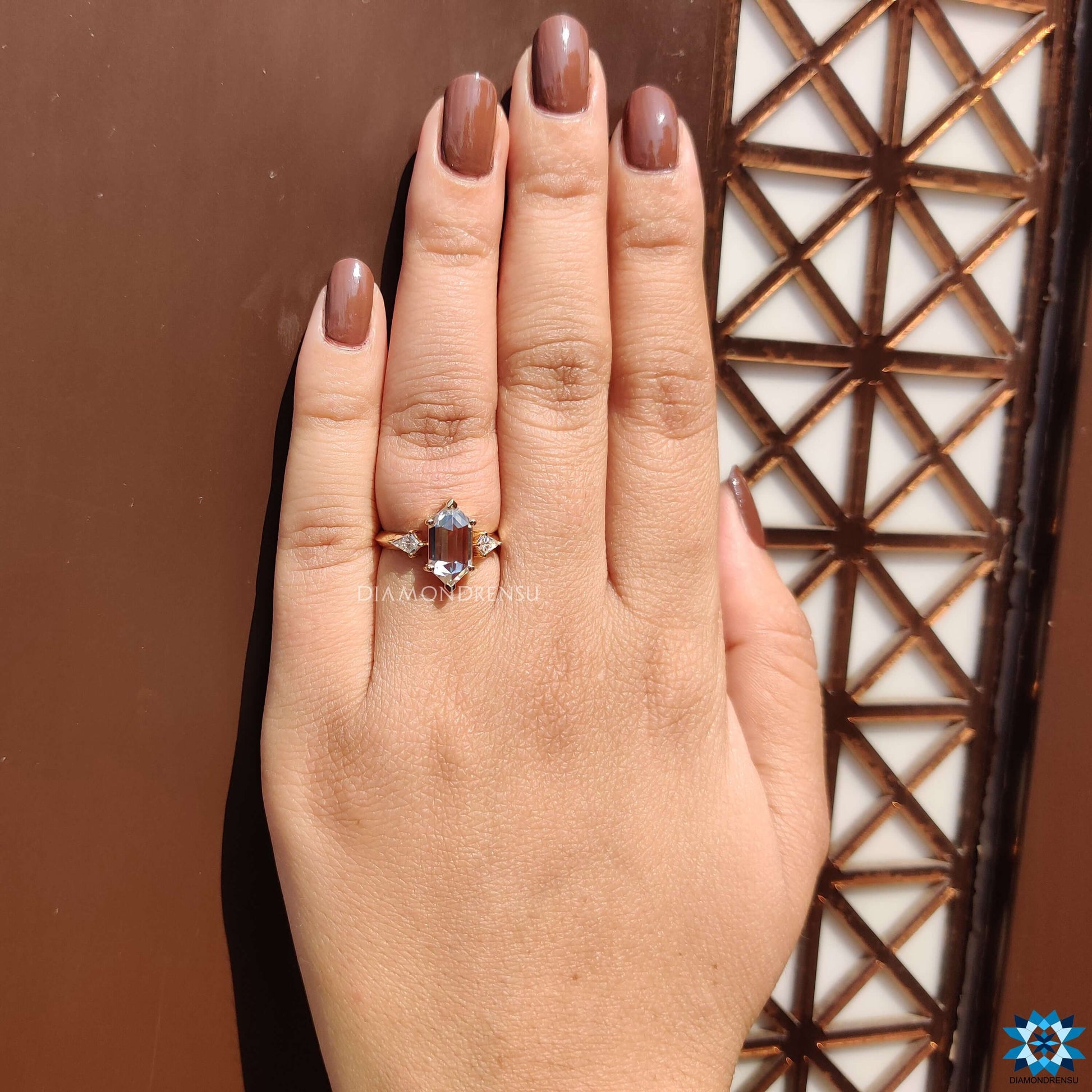 kite cut moissanite engagement ring