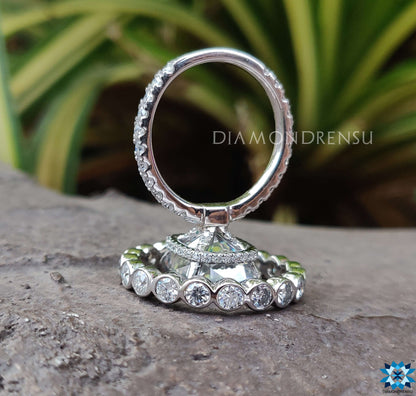 11MM izduženi jastučić rez bezbojni Moissanite Hidden Halo svadbeni set 