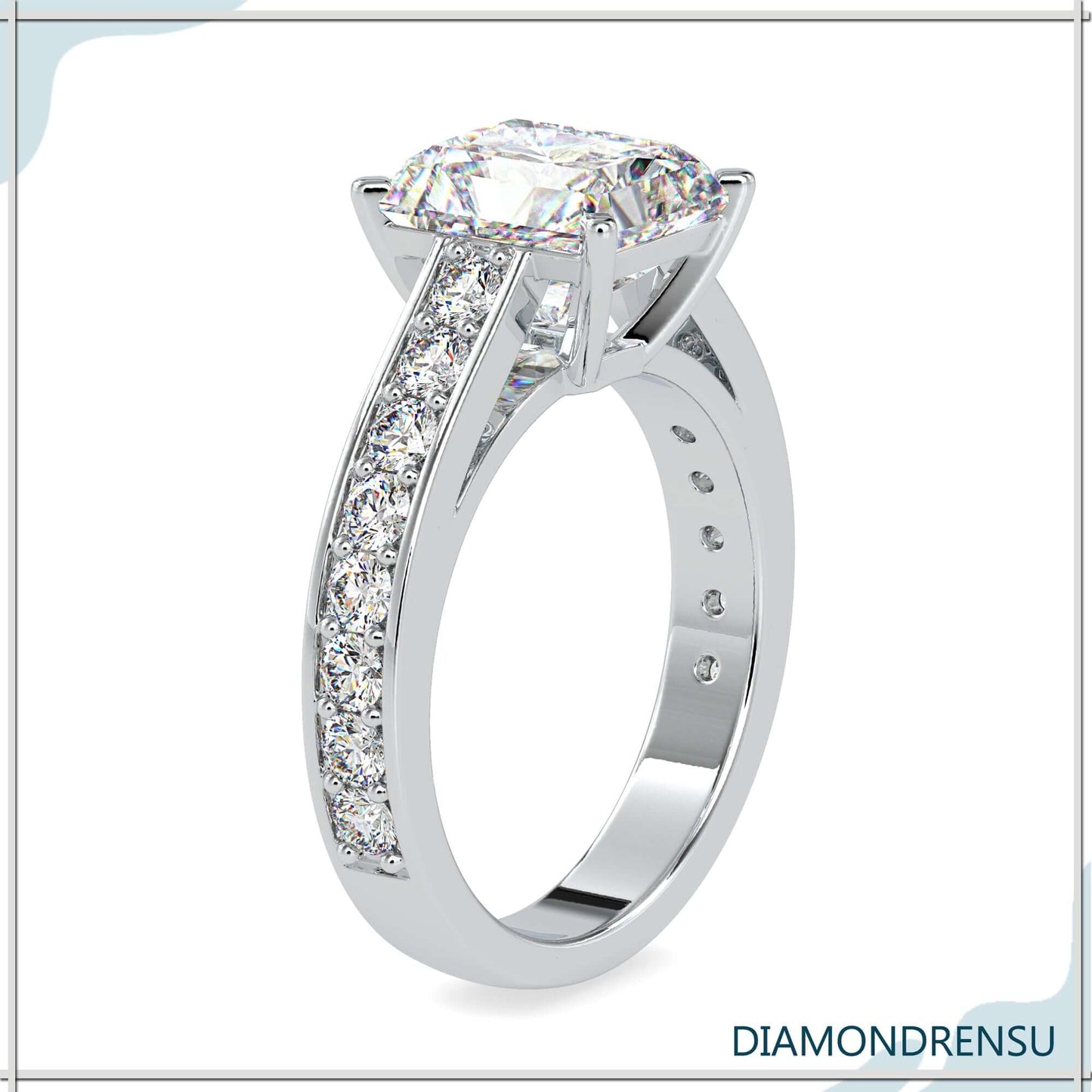 Elegant 3 carat radiant cut diamond ring in white gold
