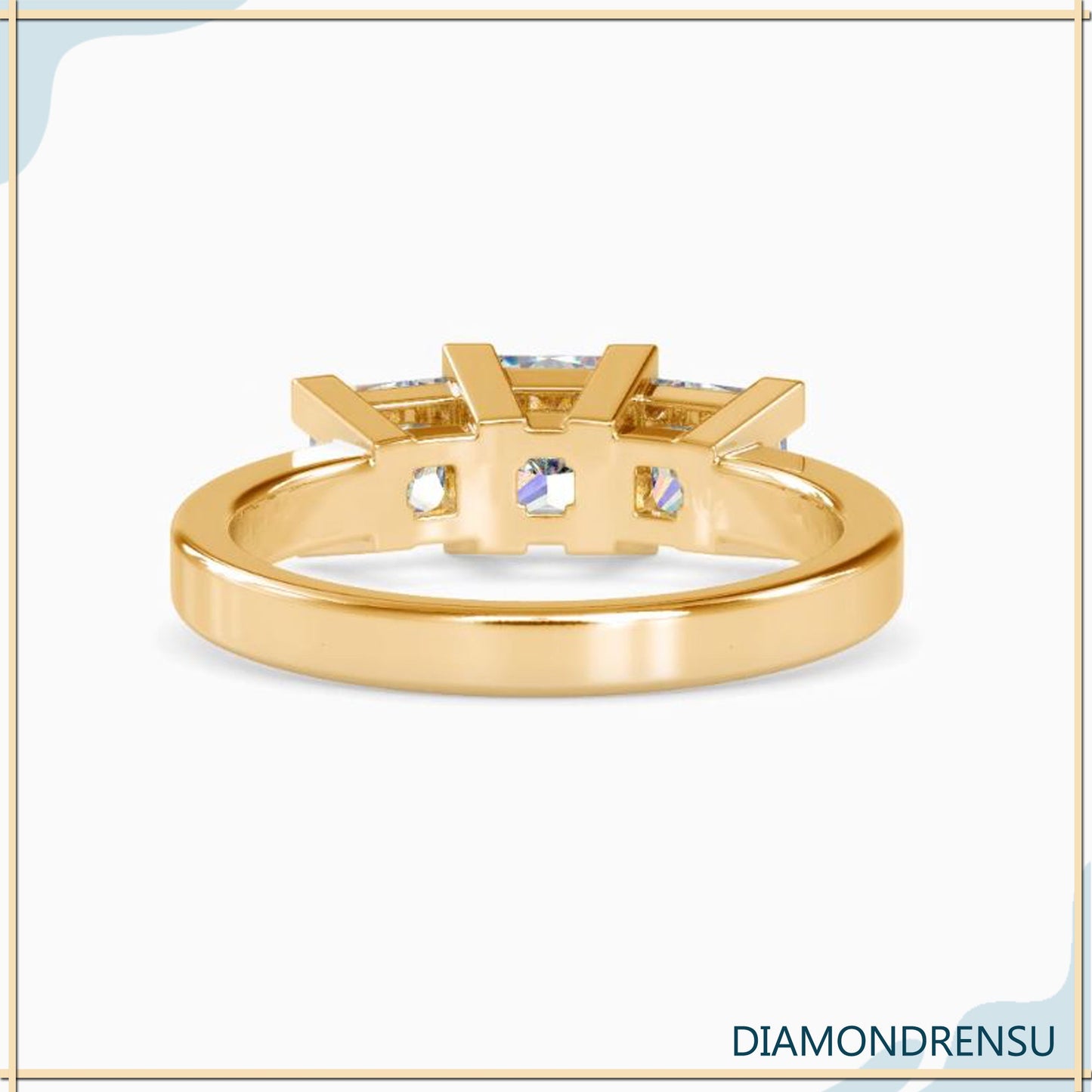 Diamondrensu ring with a princess cut diamond in a handmade jewelry setting
