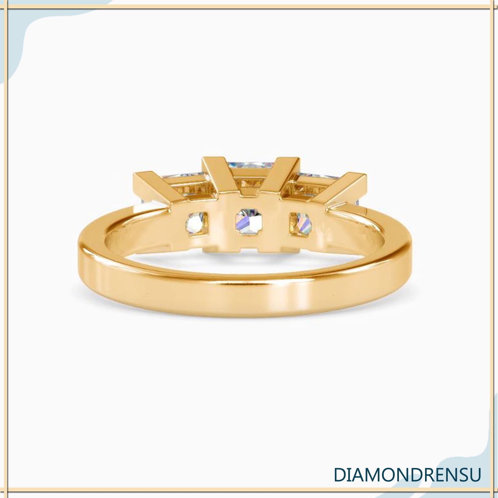 Diamondrensu ring with a princess cut diamond in a handmade jewelry setting
