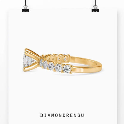 Timeless pave setting ring with a princess cut diamond and pave accents for extra sparkle.
