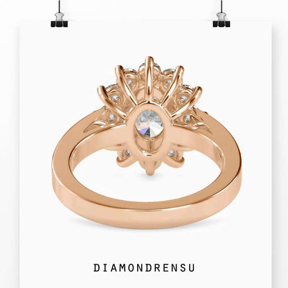 Rose gold, white gold, or yellow gold ring with a setting oval cut moissanite ring diamondrensu