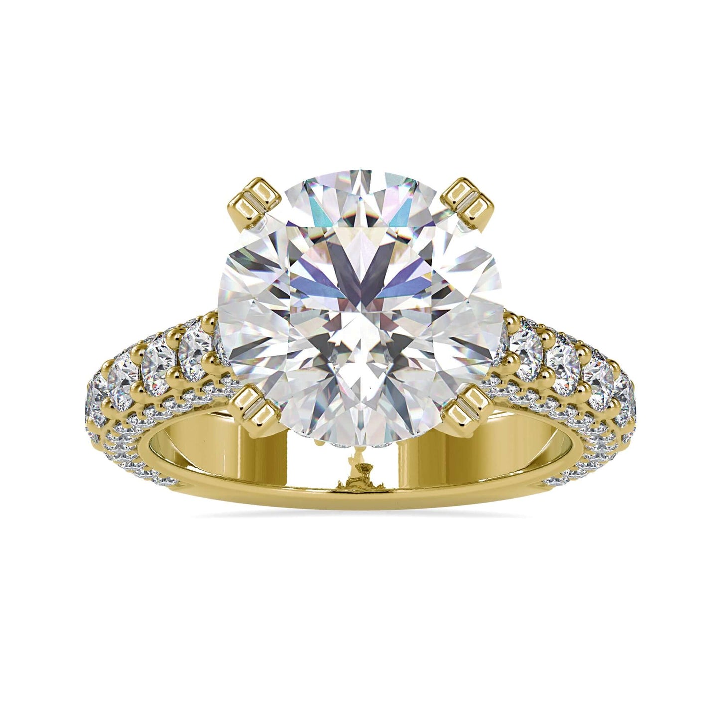 6.82 TCW Round Cut Triple Row Cathedral Pave Set Moissanite Engagement Ring