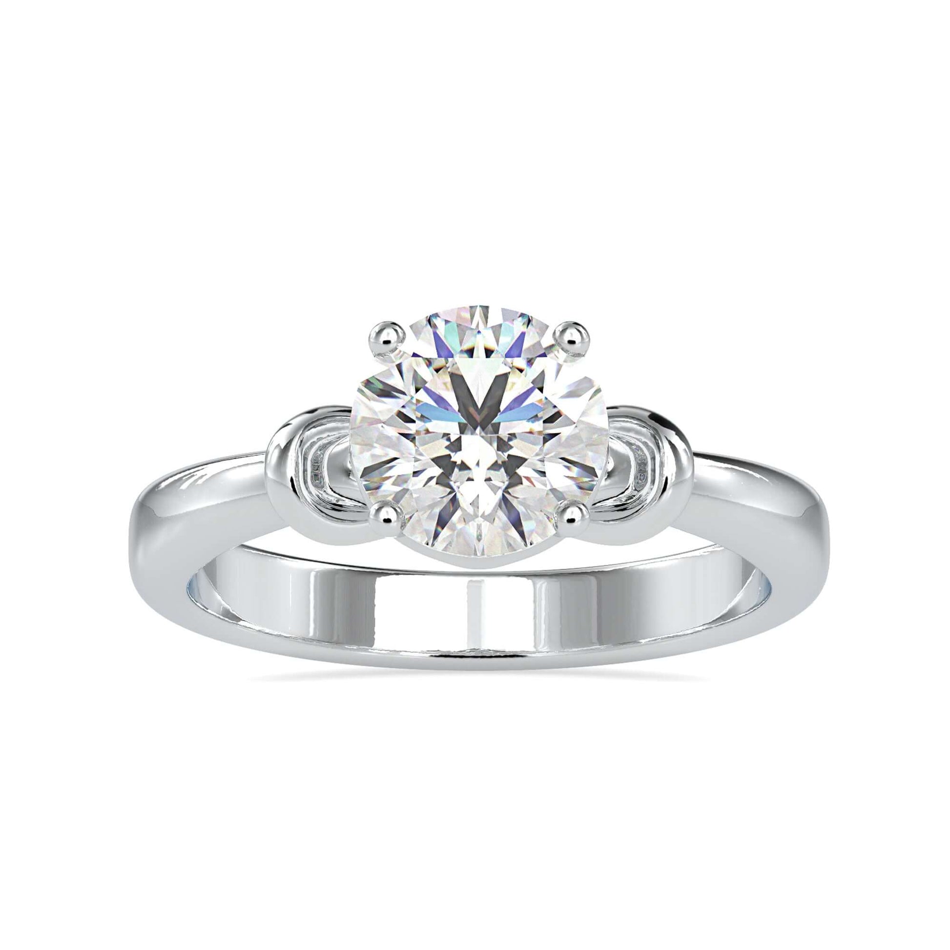Round solitaire diamond engagement ring with an infinity twist band.